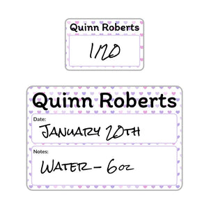 sippy cup write-on labels in hearts purple