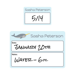 sippy cup labels for daycare in narwhal light blue