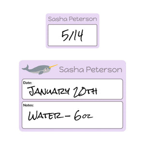 sippy cup labels for daycare in narwhal light purple