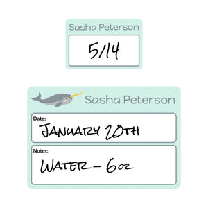 sippy cup labels for daycare in narwhal seafoam green