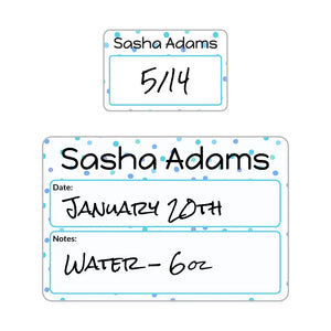 sippy cup labels for daycare in pom pom blue