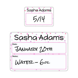 sippy cup labels for daycare in pom pom pink