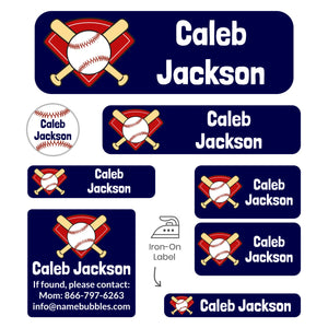 sleepaway camp name labels pack for kids baseball dark blue