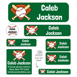sleepaway camp name labels pack for kids baseball green