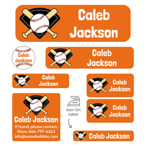 sleepaway camp name labels pack for kids baseball orange