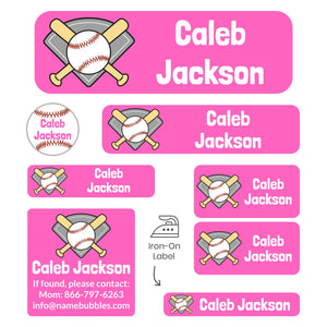 sleepaway camp name labels pack for kids baseball pink