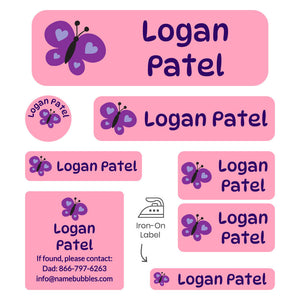 sleepaway camp labels pack butterfly pink