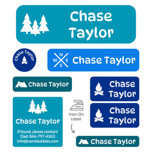 sleepaway camp labels pack campsite ocean blue