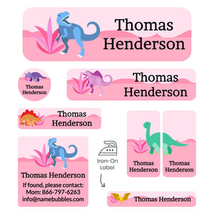 sleepaway camp labels pack dinosaurs pink