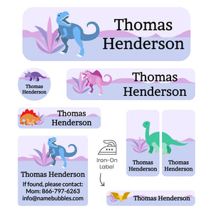 sleepaway camp labels pack dinosaurs purple