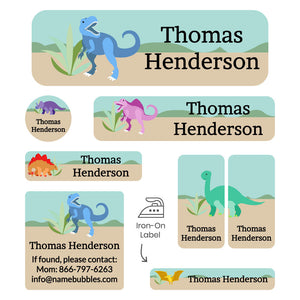 sleepaway camp labels pack dinosaurs tan