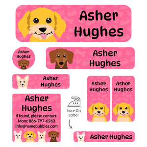 sleepaway labels pack dogs pink