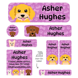 sleepaway labels pack dogs purple