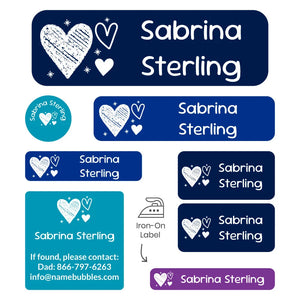 sleepaway labels pack doodle hearts night sky