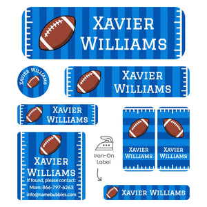 sleepaway camp name label bundle for kids in football blue
