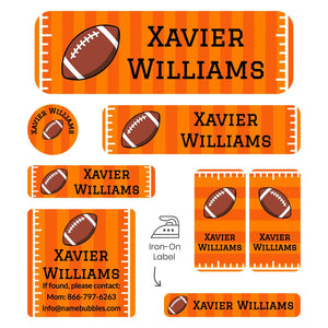 sleepaway camp name label bundle for kids in football orange