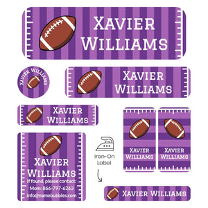sleepaway camp name label bundle for kids in football purple