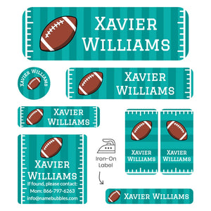 sleepaway camp name label bundle for kids in football turquoise