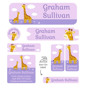 sleepaway camp labels pack giraffe purple