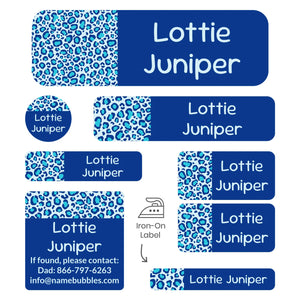 sleepaway camp name labels leopard print blue