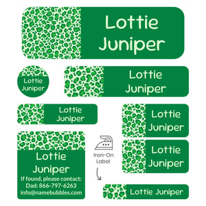 sleepaway camp name labels leopard print green