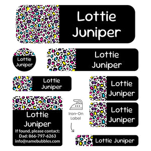 sleepaway camp name labels leopard print rainbow