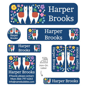 sleepaway camp labels pack for kids llama dark blue