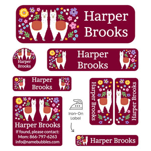 sleepaway camp labels pack for kids llama dark magenta