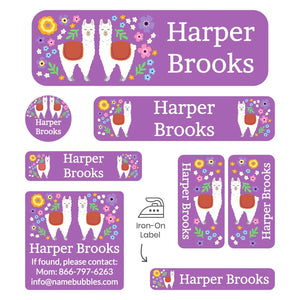 sleepaway camp labels pack for kids llama purple