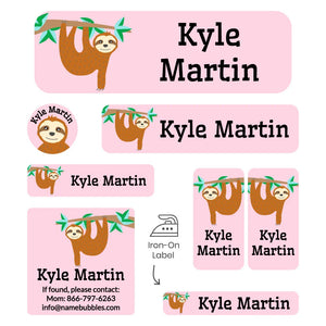 sleepaway camp labels pack sloth pink