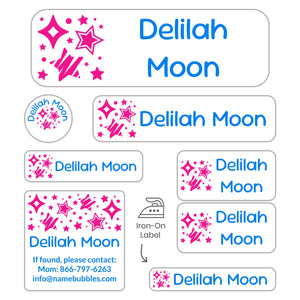 sleepaway camp labels pack stars pink blue