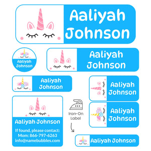 sleepaway camp name labels for kids unicorn blue