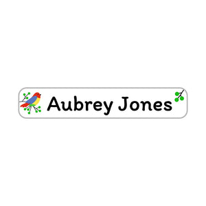 slim rectangle iron-on name stickers in parrot