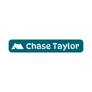 slim rectangle iron-on clothing labels campsite ocean blue