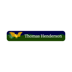 slim rectangle iron-on clothing labels dinosaurs dark green
