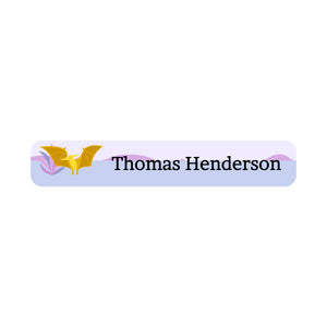 slim rectangle iron-on clothing labels dinosaurs purple