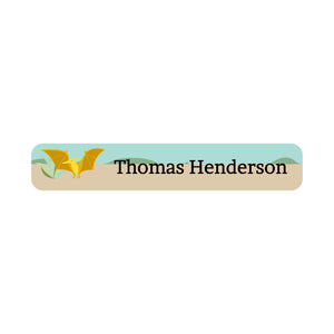 slim rectangle iron-on clothing labels dinosaurs tan