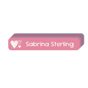 slim rectangle iron-on clothing labels doodle hearts berry bash