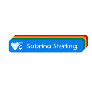 slim rectangle iron-on clothing labels doodle hearts elementary