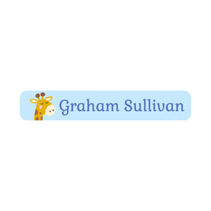 slim rectangle iron-on clothing labels giraffe blue