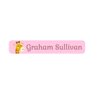 slim rectangle iron-on clothing labels giraffe pink