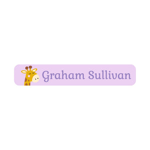 slim rectangle iron-on clothing labels giraffe purple