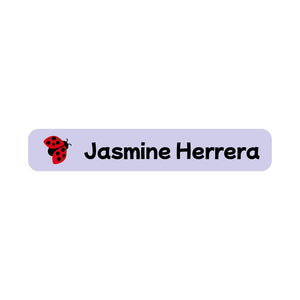 slim rectangle iron-on clothing labels ladybug periwinkle