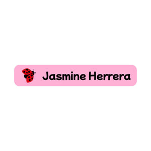 slim rectangle iron-on clothing labels ladybug pink