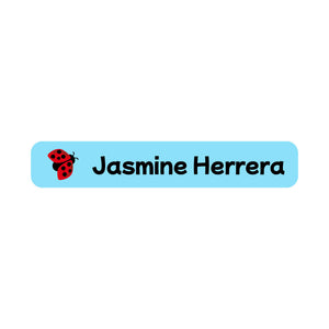 slim rectangle iron-on clothing labels ladybug sky blue
