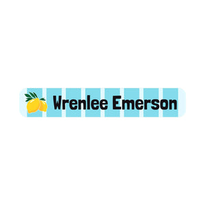 slim rectangle iron-on clothing labels lemons blue