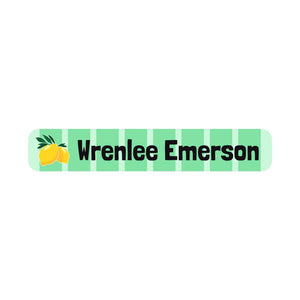 slim rectangle iron-on clothing labels lemons green