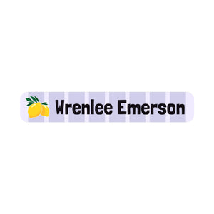 slim rectangle iron-on clothing labels lemons purple