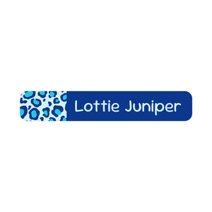 slim rectangle iron-on clothing labels leopard print blue