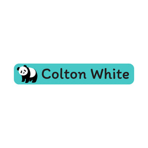 slim rectangle iron-on clothing labels panda aqua